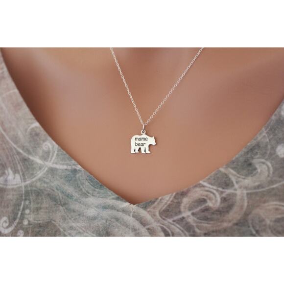 Sterling Silver Mama Bear Charm Necklace, Mama Bear Necklace - Picture 2 of 3